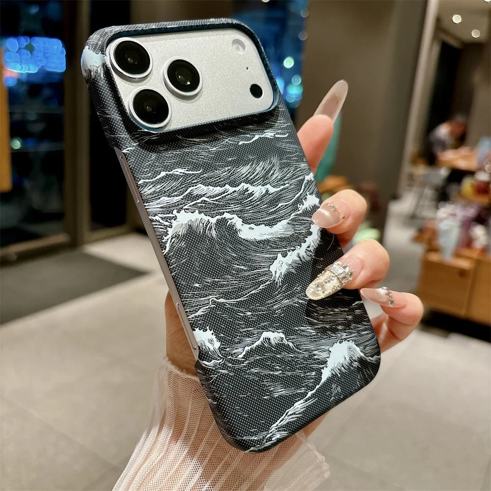 Wavy Pattern Colorful Kevlar PC Phone Case For iPhone 17 Air 15 16 Pro Max 14 13 For Magsafe Wireless Charging Ultra-Thin Cover
