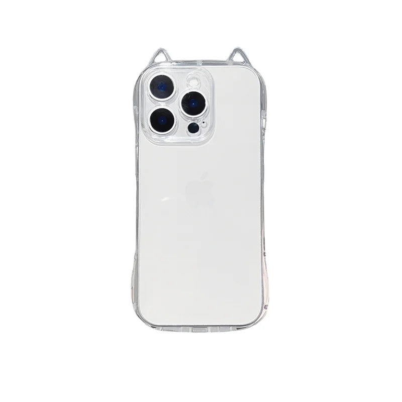 Cute Cat 3D Ears Transparent Phone Case For iPhone 17 Pro Max Air 16 15 13 11 12 14 Plus Soft Clear TPU Back Cover Shell