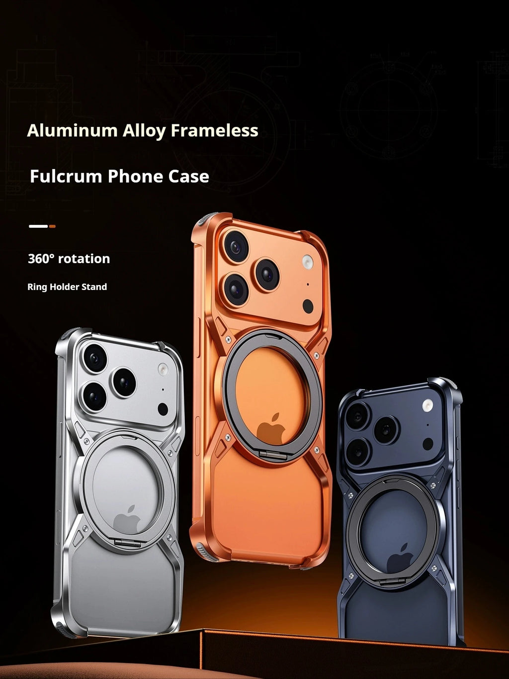 Metal Alloy Punk Frame Phone Case For iPhone 17 16 15 14 13 Pro Max 360 Rotating Bracket Magsafe Ring Magnet Stand Bumper Cover