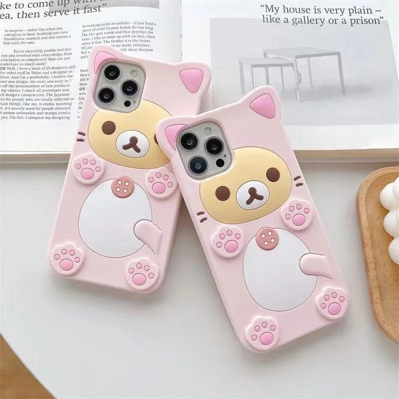 Lovely Bear Paw Pink Ears Cartoon Silicon Soft Phone Case for Samsung Galaxy A15 A14 A54 A53 S24 Ultra S23 Plus S22 S21 S20 FE