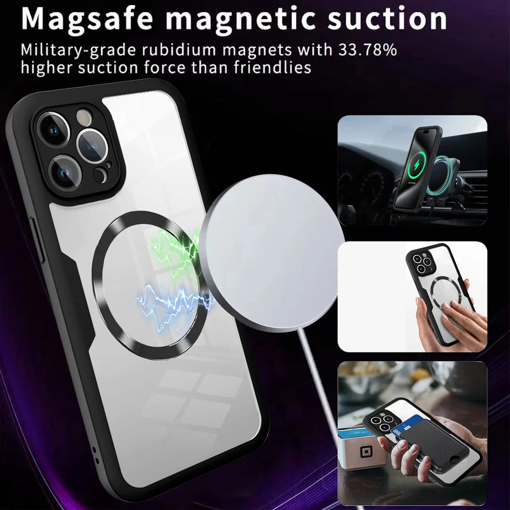 360 Double Sided Full Protection Magnetic Phone Case For iPhone 15 14 12 13 11 Pro Max 16 Plus with Screen Protector Clear Cover