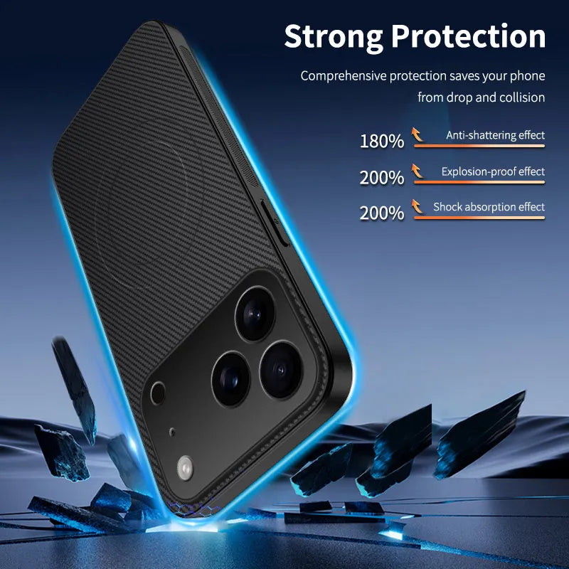 Magnetic Carbon Fiber Texture Phone Case For iPhone 17 Air 16 15 14 13 Pro Max 16E For Magsafe Protective PC Back Cover