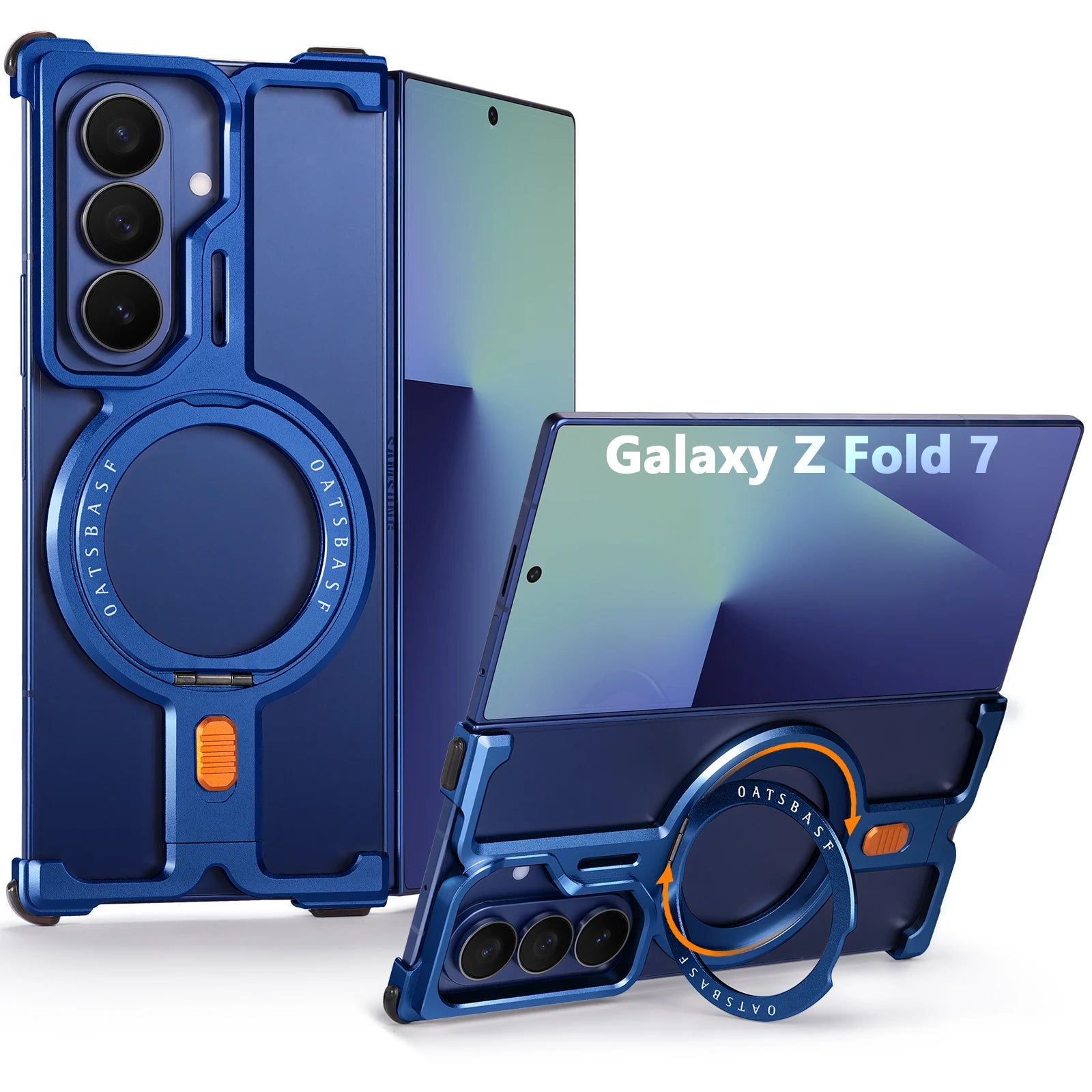 Oatsbasf Magnetic Phone Case for Samsung Galaxy Z Fold 7 with Stand 360°Rotatable Wireless Charging Metal Frameless Bumper Cover
