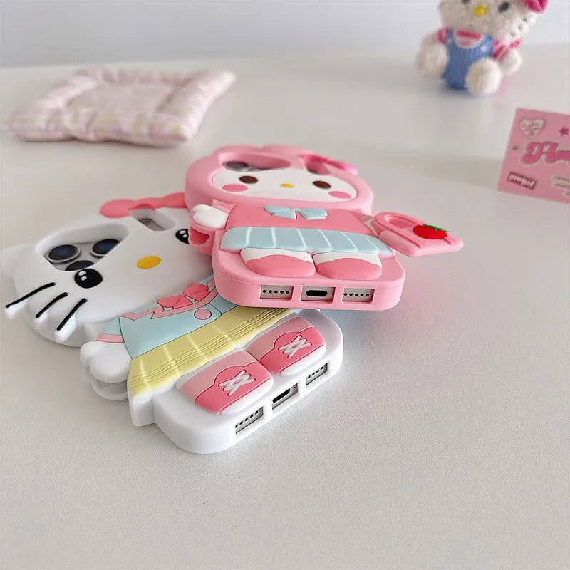 Sanrio Cute 3D Cartoon Kitty Melody Kuromi Phone Case for iPhone 17 Pro17 16 15 14 13 12 11 Pro Max Shockproof Silicone Cover