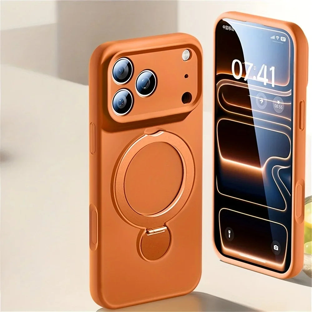 360° Rotate Fold Magnetic Ring Stand Phone Cases For iPhone 17 Pro Max Air 16 15 14 13 Pro Max For Magsafe Liquid Silicone Cover