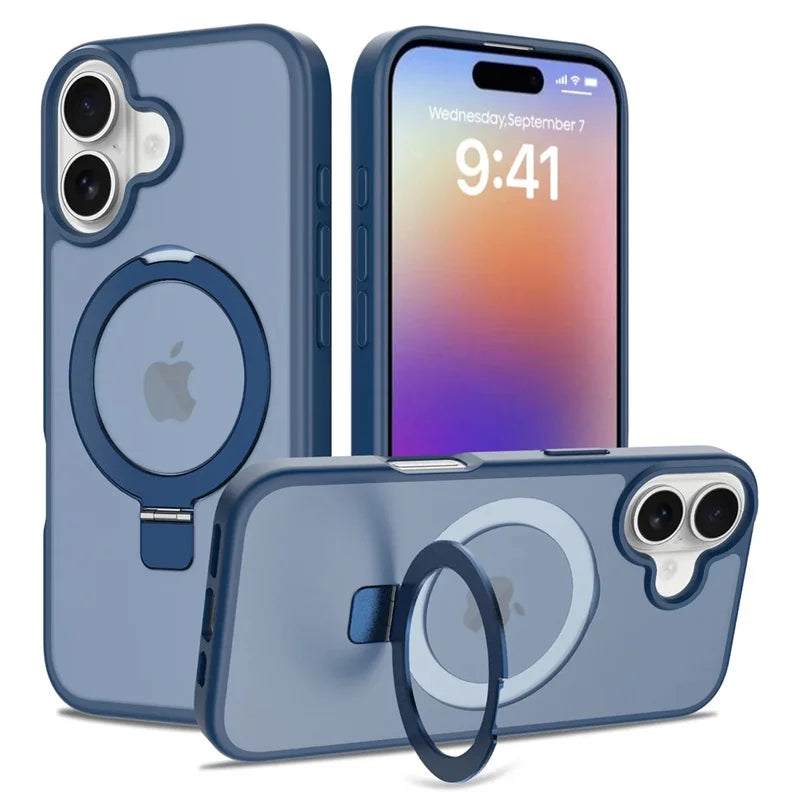 Luxury For Magsafe Fold Stand Magnetic Phone Case For iPhone 17E 16 15 17 Pro Max 16E Air 14Plus 13 12 Frosted Translucent Cover