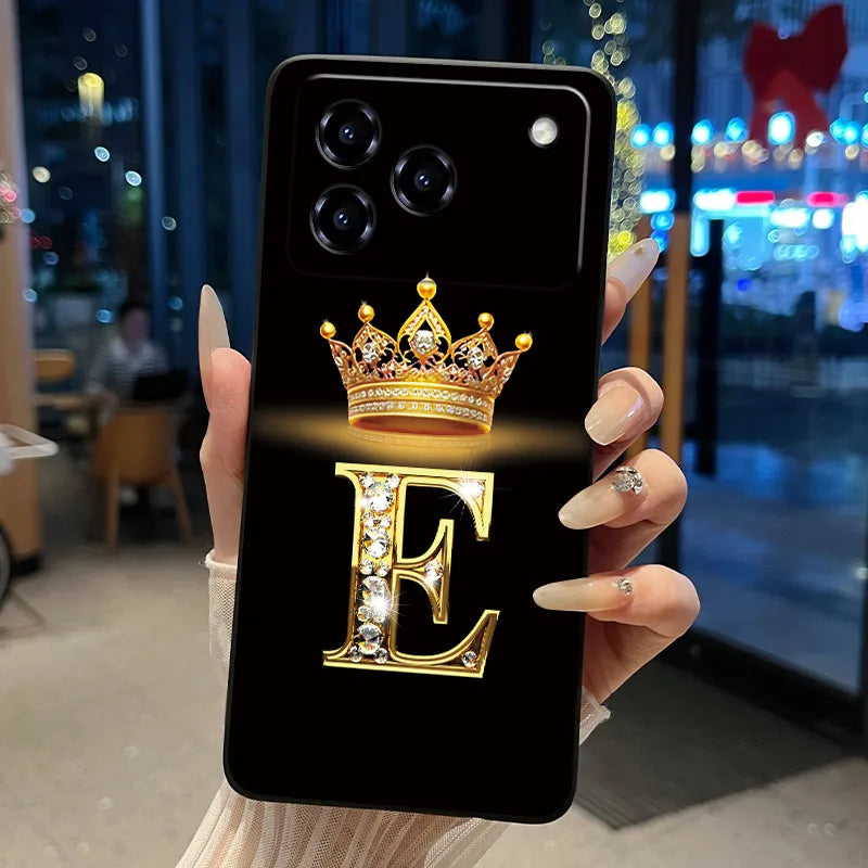 Phone Case For ZTE Blade A76 4G Soft Silicone Black Case Shockproof Shell ZTE Blade A76 4G Golden Crown Letter Casing