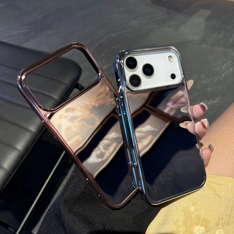 Luxury Plating Make Up Mirror Phone Case For iPhone 17Air 16 15 14 13 12 11 17 Pro Max Plus Hard Acrylic Shockproof Bumper Cover