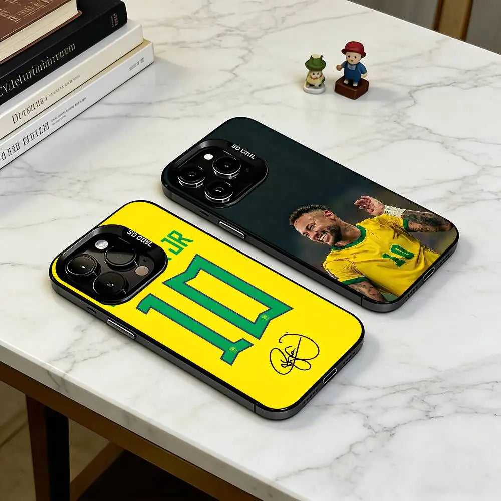 N-Neymar Jr 10 Brazil Football  Phone Case For iPhone 17,16,15,14,13,12,11 Plus,Pro Max,XS,Colorful Silver Black Cover