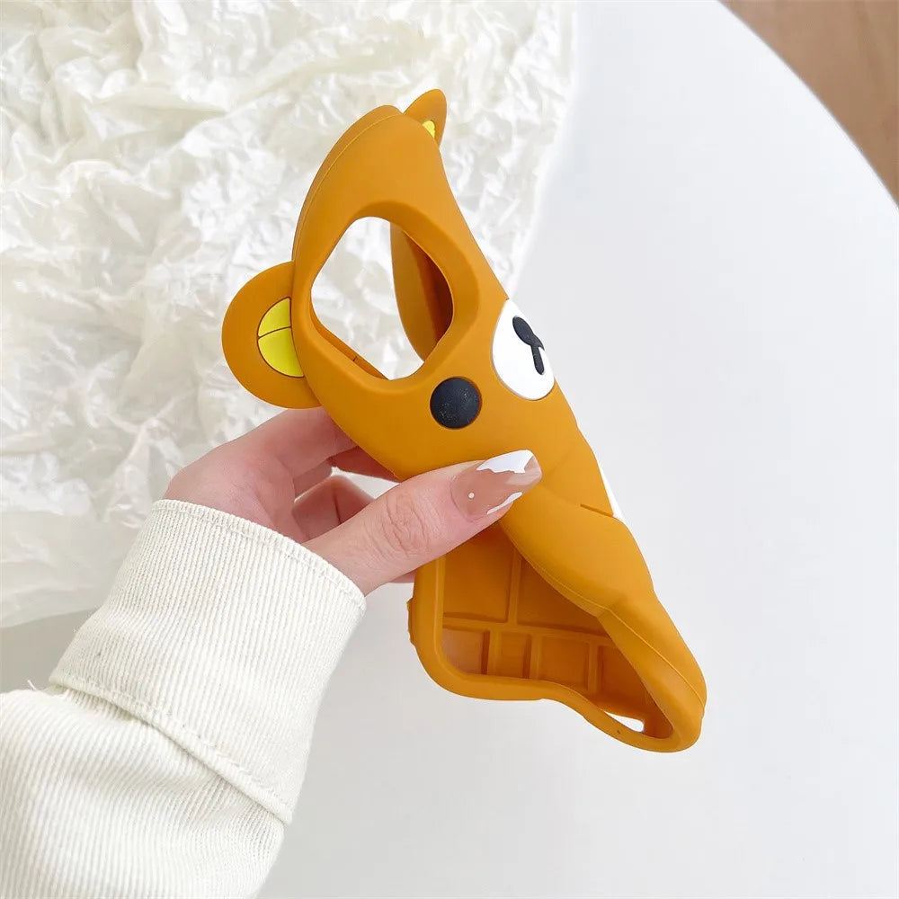 For iPhone 17 16 15 14 13 12 11 Pro Max XR 5 6 7 8 Plus 17promax Cartoon 3D Pink Rabbit Bear Rilakkuma Phone Case Silicone Cover