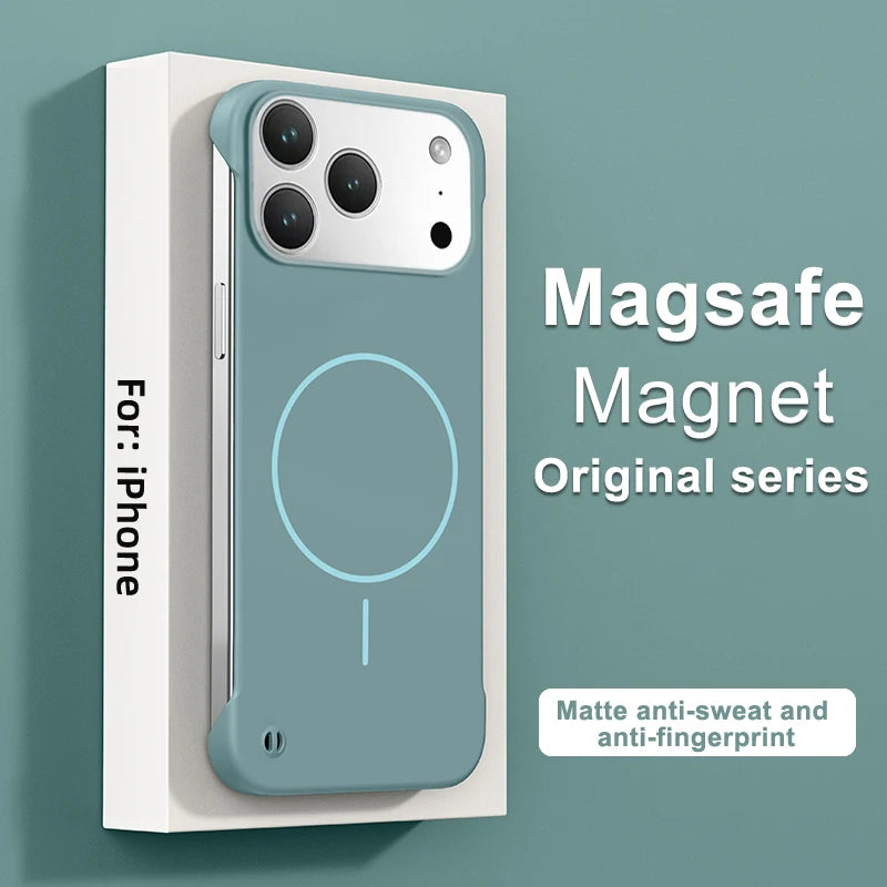 Frameless Solid Color Magnetic Case For iPhone 17 Air 16 15 14 13 12 11 Pro Max Plus 16E For Magsafe Hard PC Matte Back Cover