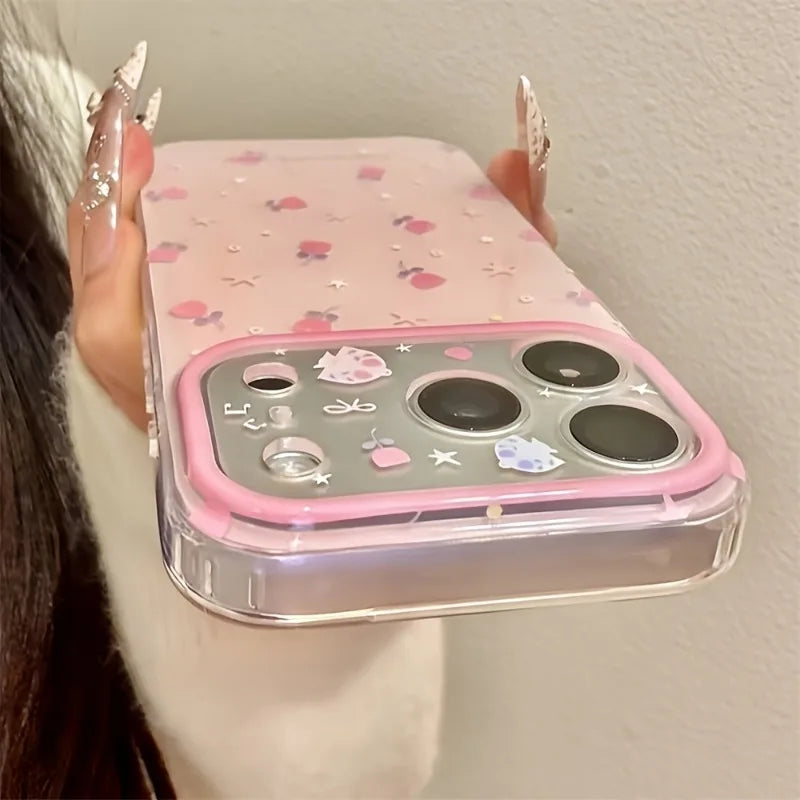 Cute Pink Rose Flowers Stars Pattern Phone Case For iPhone 17 16 Pro 15 14 13 12 11 Pro Max Shockproof Protection Back Cover