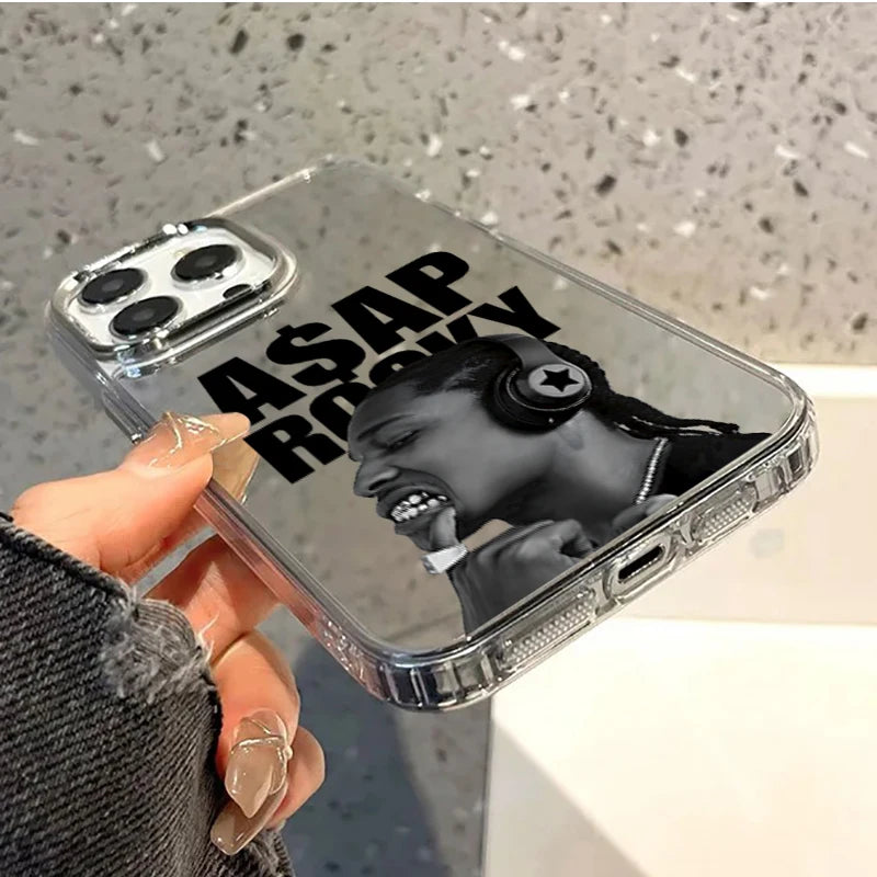 Hip Hop ASAP Rocky Mirror Phone Case for iPhone 11 12 13 14 15 Pro 16 17 Pro Max Plus 16E Clear Shockproof Protective Back Cover