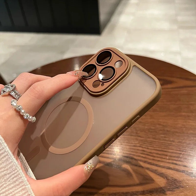 New Gold Slim Matte for Magsafe Case for iPhone 16 17 14 12 13 15 Pro Max Shockproof Armor PC TPU Cover for iPhone Air Lens Film
