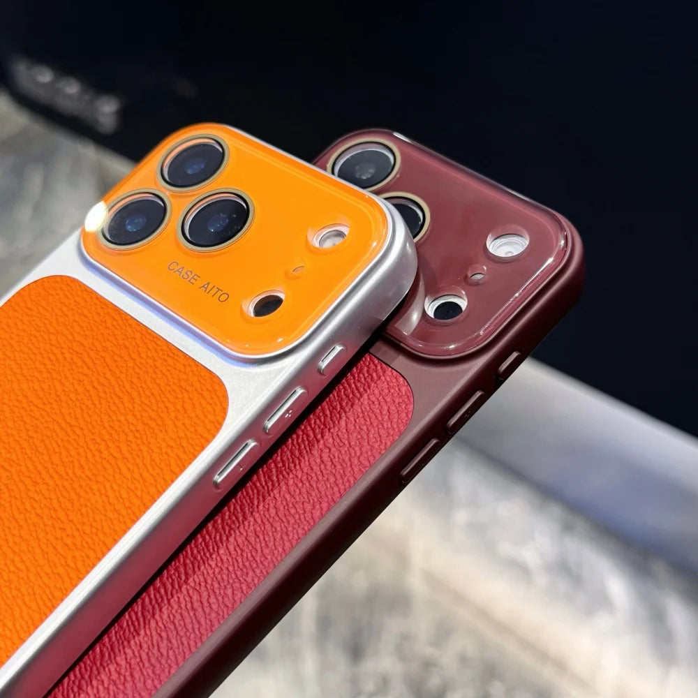 Luxury New Solid Color Leather Texture Phone Case For iPhone 17 16 15 14 Pro Max 13 Bumper Crystal Large Window Shockproof Cover