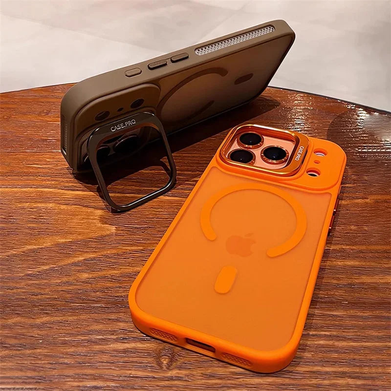 Magnetic Official Matte Color For Magsafe Case For iphone 17 Air 16 15 14 13 12 11 Pro Max Wireless Charging Lens Stand Cover