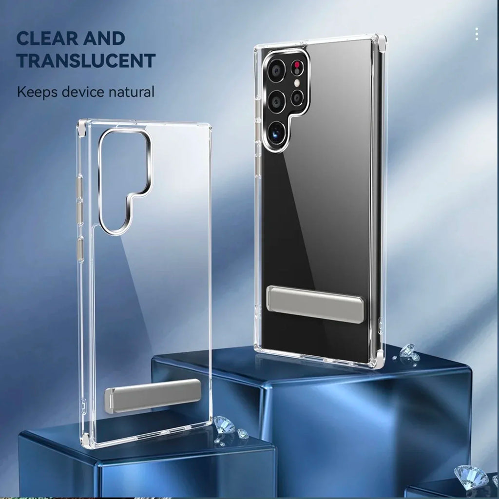 UYUXIO Kickstand Clear Mobile Phone Case for Samsung Galaxy S26 S25 Ultra Plus S24 S23 FE S22 Stand Cases Back Cover with Holder