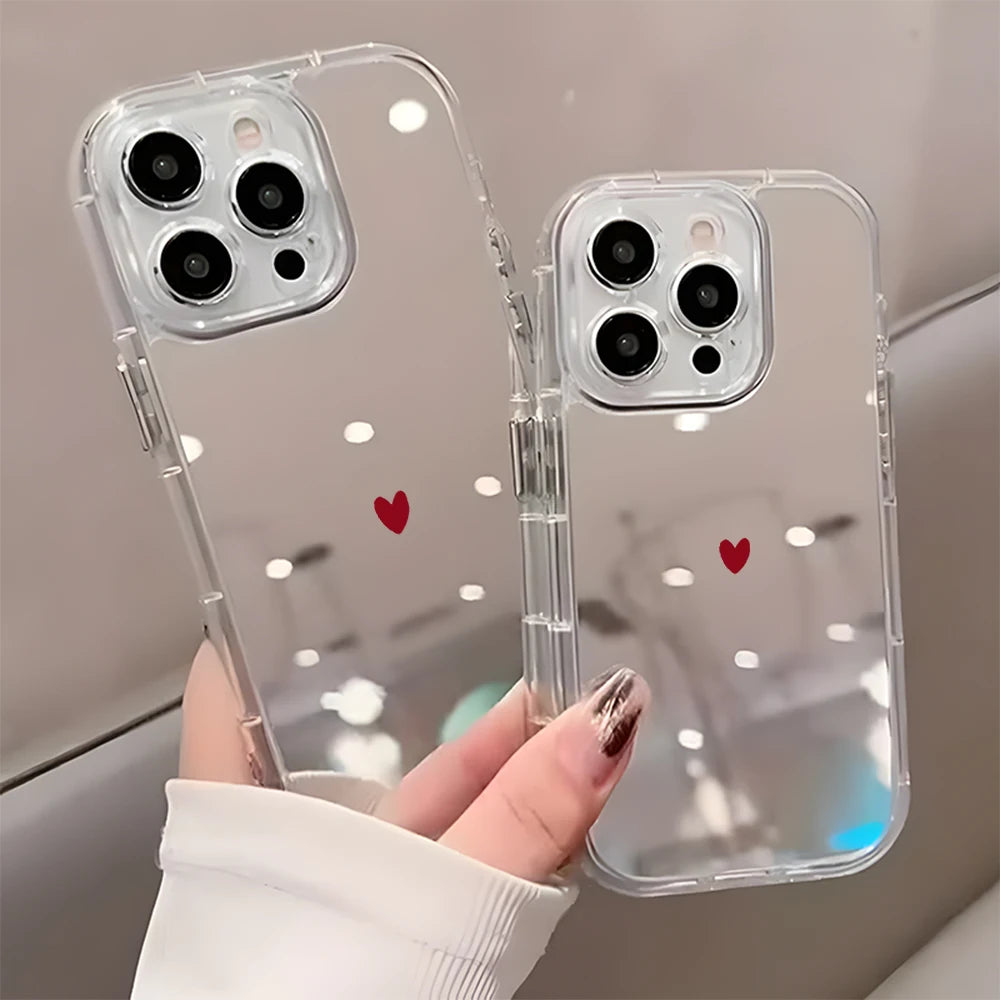 Minimalist Red Heart Pattern Phone Case For iPhone 17 16 15 14 13 12 11 Pro Max 17 Air X XR XS 7 8 Plus Back Mirror Soft Cover