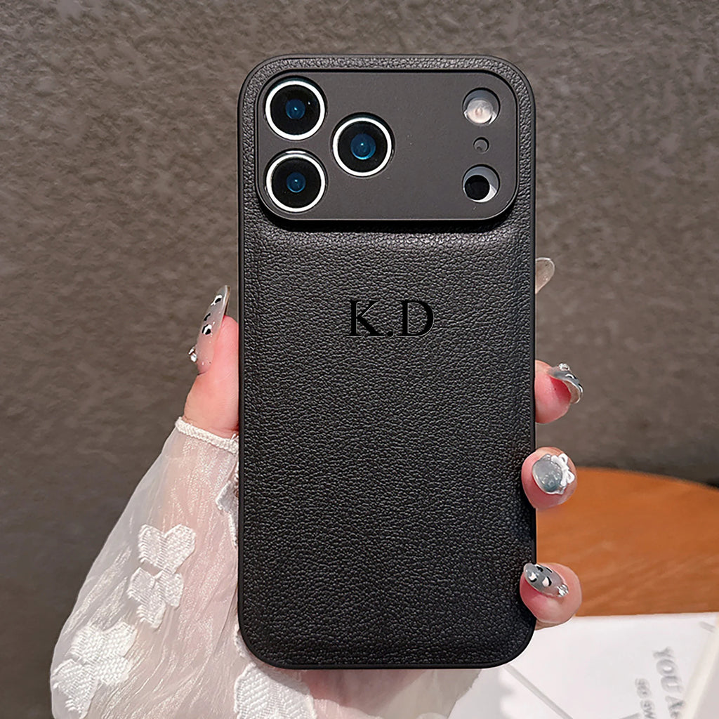 Personalized Custom Name Initial Faux Leather Case 3D Hot Embossed for iPhone 17 16 15 14 13 Pro Max Plus Air DIY Gift