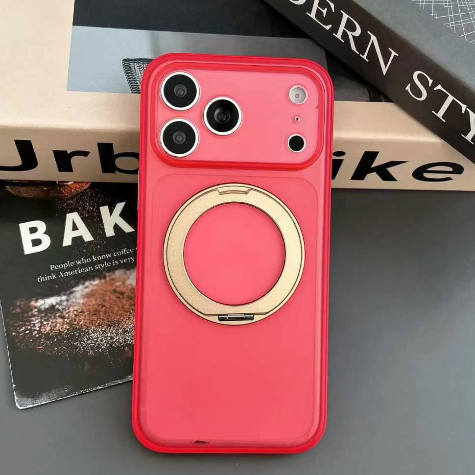 360° Rotation Metal Bracket PU Leather Bumper Case For iPhone 17 16 Pro Max 17Pro 16Pro for Magsafe Ultra Thin PC Frosted Cover