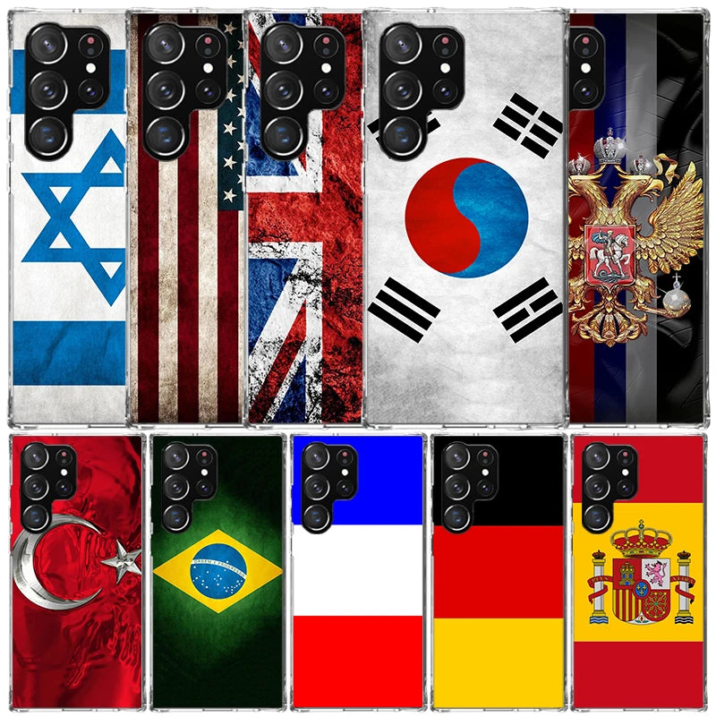 National Flag RU FR UK Phone Case For Samsung Galaxy S24 S25 Edge S26 Ultra S22 S23 Plus S21 + S20 FE Soft TPU Back Cover Galaxy