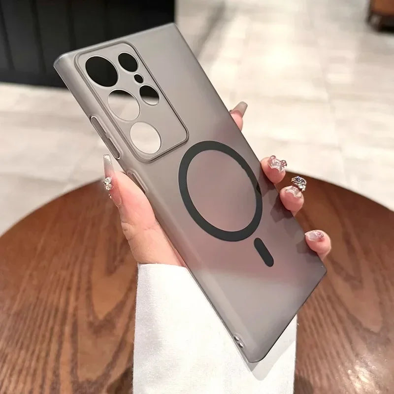 Luxury Hard PC Matte Slim Case for Samsung Galaxy S24 S23 S25 Ultra S22 Plus S20 FE Magnetic Transparent Thin Clear Cover