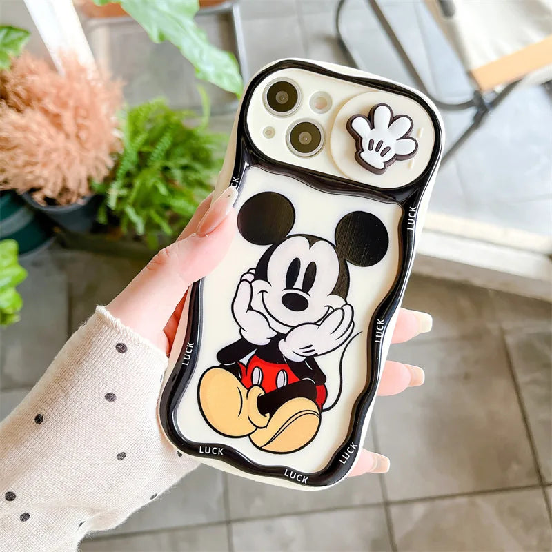 Cute Mickey Minnie Push Window Phone Case Compatible with iPhone 13 14 PRO MAX 15 16 PRO 11 17 Series Shockproof Protective