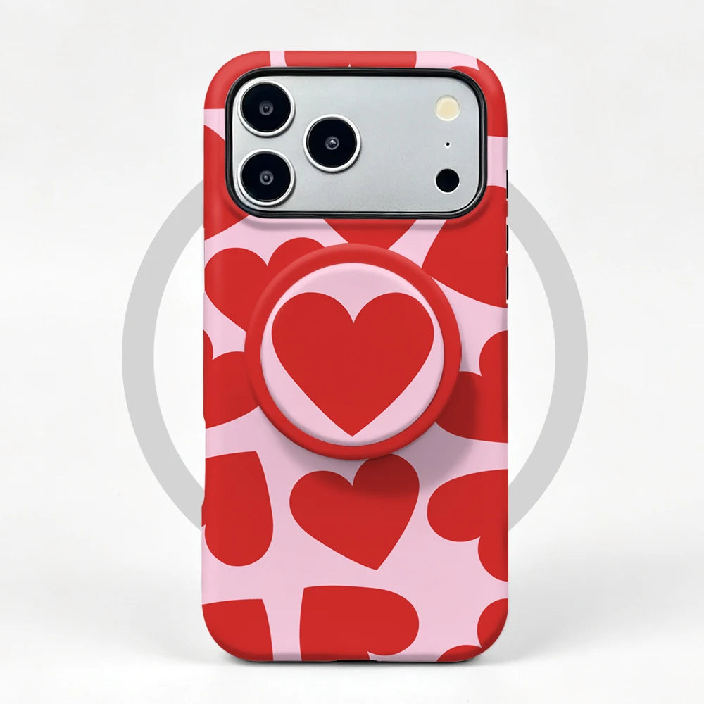 Magnetic Case For iPhone 17 16 15 14 13 12 11 Pro Max Air 16e 7 8 Plus XS Max X XR Love Heart 2 IN 1 Film Phone Holder Case