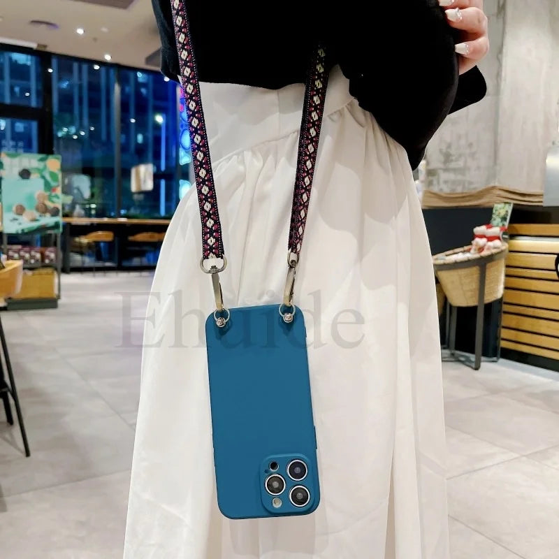 Classic Strap Case For Xiaomi POCO X8 X7 X6 M7 Mi 15T 14T 13T Redmi Note 15 Pro Plus Crossbody Neck Lanyard Soft Silicone Cover