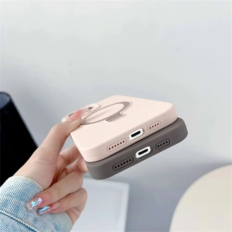 For Magsafe Phone Case For iPhone 17 Air 16 15 14 13 12 11 Pro Max Plus Shockproof Stand Liquid Silicone Wireless Charging Cover