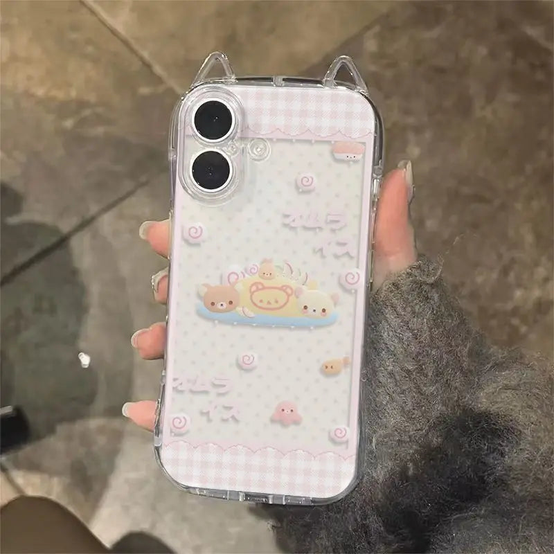Japanese Bear Cute Phone Case For iPhone 17 Pro Max Air X XR XS Max 7 8 Plus 16 15 14 13 12 11 Fashion Kawaii Back Cover Y2K