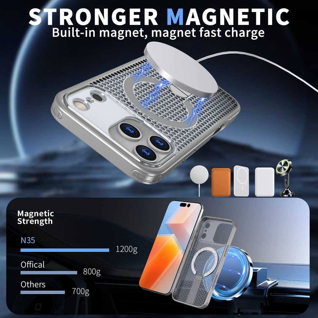 Phone Case For iPhone 17E 16E Air 17 16 15 14 13 12 11 Pro Max Plus Luxury For Magsafe Magnetic Bracket Heat Dissipation Covers