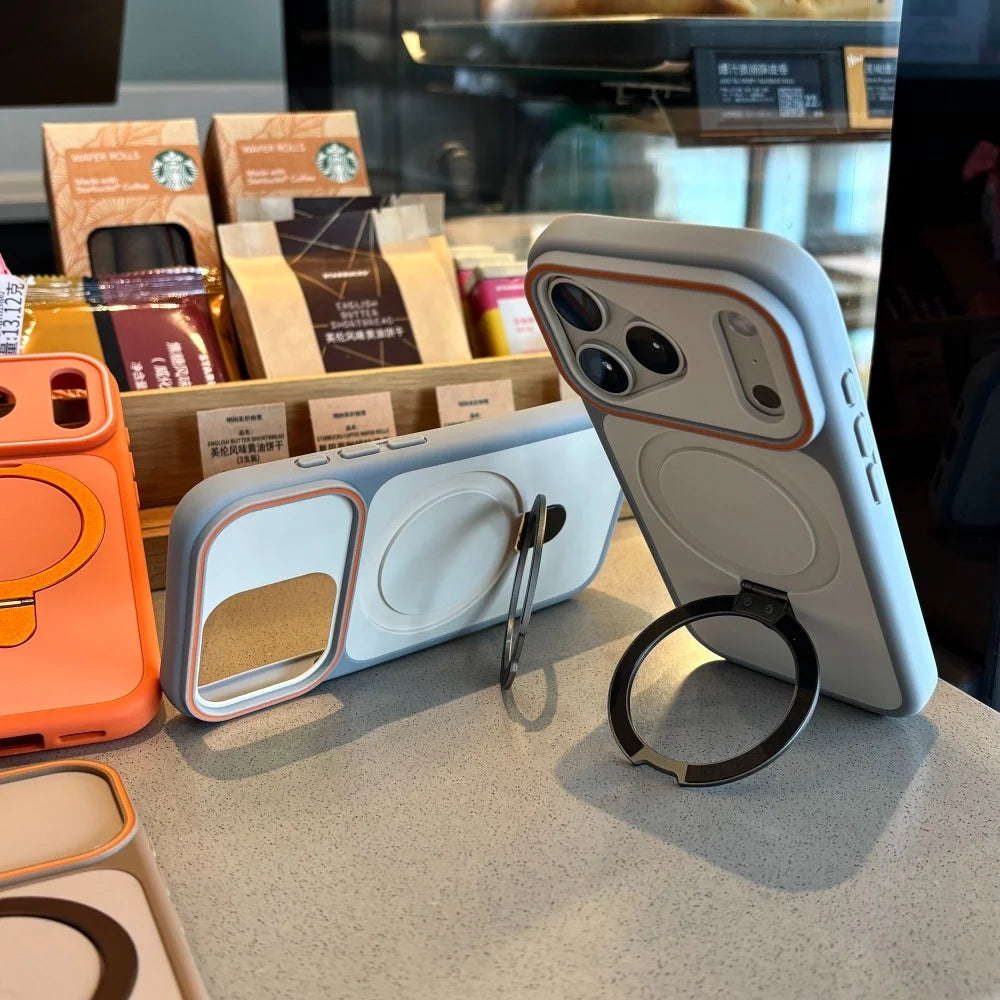 Luxury Metal Ring Holder For Magsafe Case For iPhone 17 Pro Max 16 Plus 15 Pro 14 13 12 11 Magnetic Matte Bumper PC Cover Funda