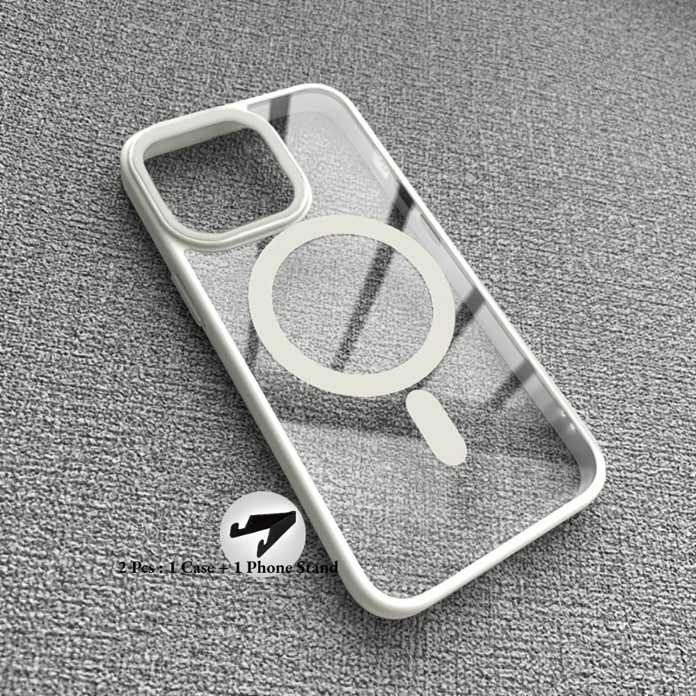 1 Case + 1 Phone Stand Luxury Clear Magnetic Wireless Charging Phone Case for iPhone 17 16 15 14 13 12 11 Pro Max Plus