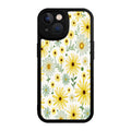 Floral Phone Case Black Yellow And White Daisy Pattern For Iphone X To Iphone 16 Pro Max Outdoor And Daily Use