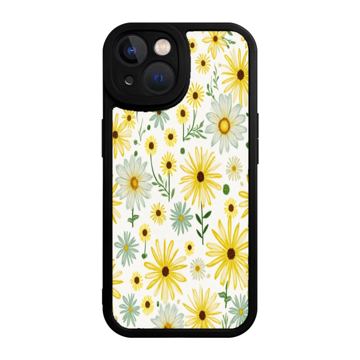 Floral Phone Case Black Yellow And White Daisy Pattern For Iphone X To Iphone 16 Pro Max Outdoor And Daily Use