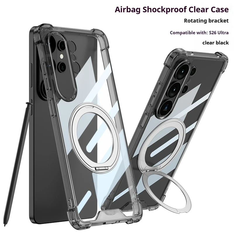 S26 Ultra Airbag For Magnetic Bracket Holder Phone Case for Samsung Galaxy S26 S25 Ultra Shockproof Clear Cover For S26Ultra