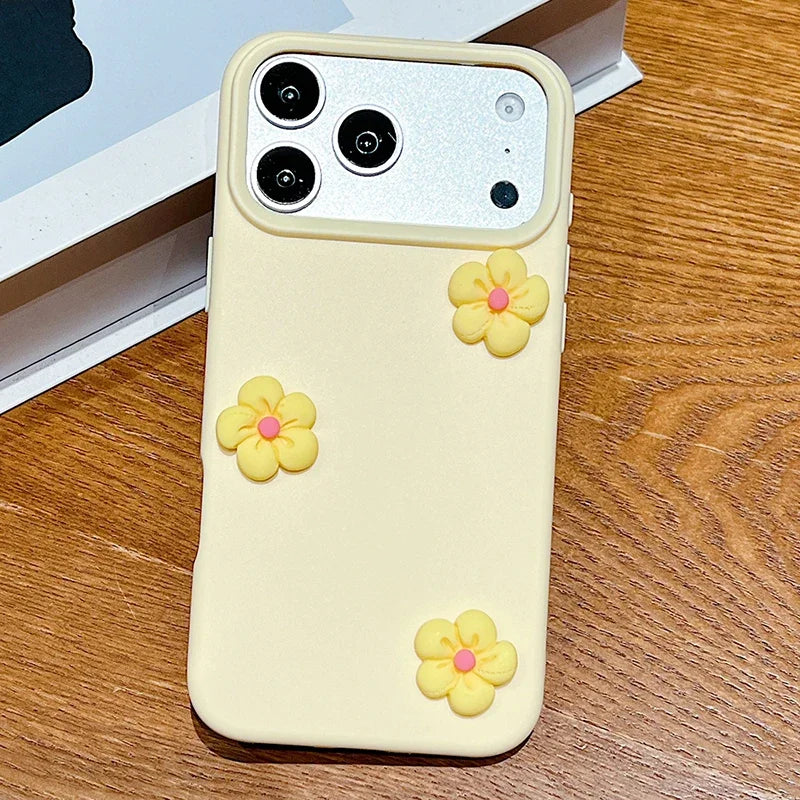 Cute 3D Flowers Silicone Phone Case For iPhone 11 12 13 14 15 16 17 Pro Max Plus Floral Candy Shockproof Bumper Protective Cover
