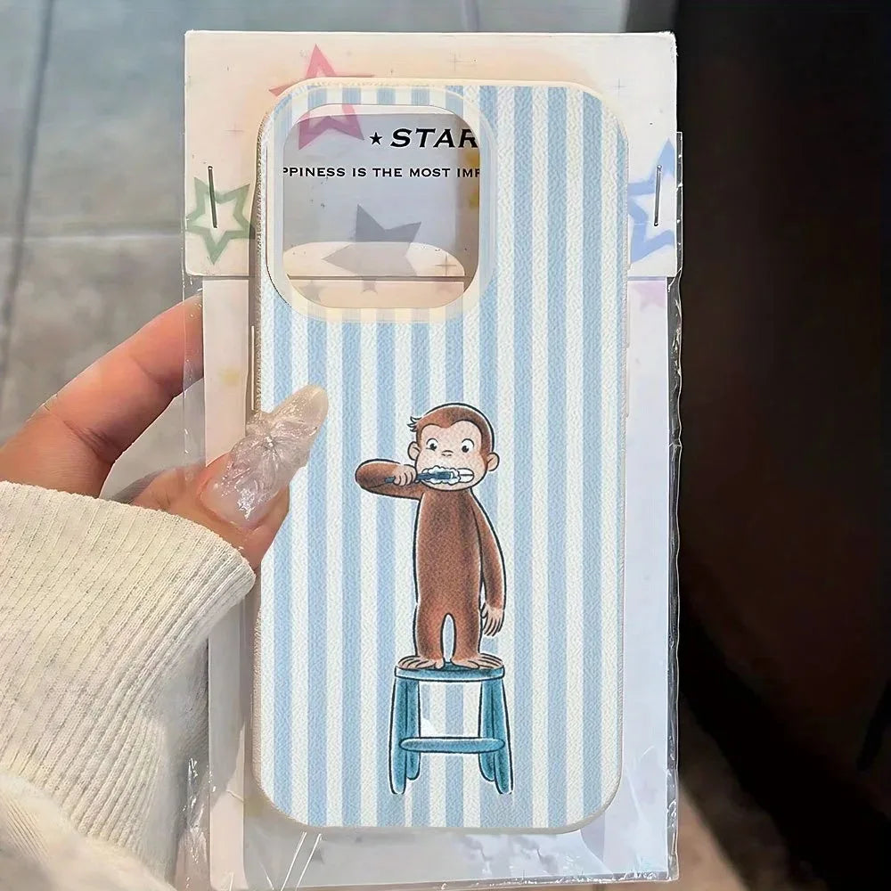 Blue White Striped Monkey Design Phone Case For iPhone 17 Pro Max Air X XR XS Max 7 8 Plus 16 15 14 13 12 11 Soft Back Cover Y2K