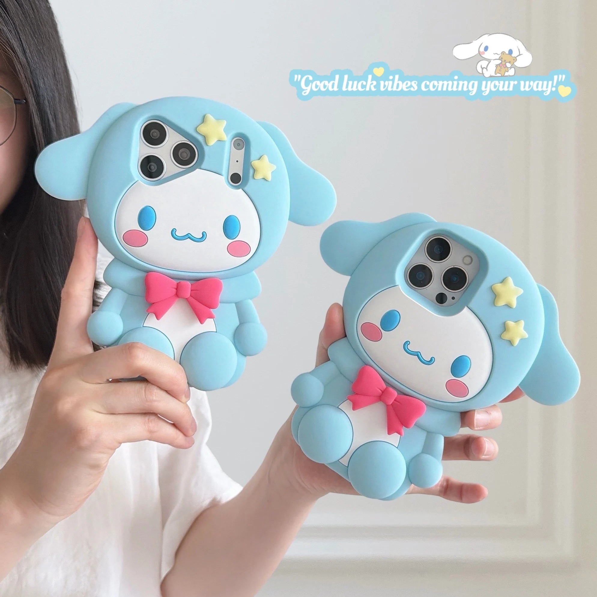 Cute 3D Cartoon Cinnamoroll Silicone Phone Case For iPhone 17E 17 16 15 14 13 Pro Max Plus INS Shockproof Leg Holder Back Cover