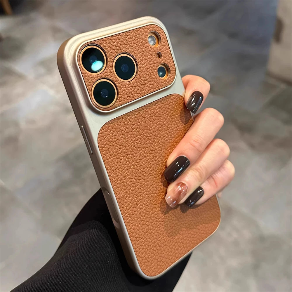 Luxury Litchi Texture Matte phone Case For iPhone 17 16 15 14 13 12 Pro Max Camera Protection Shockproof Instantly Turn 17 Cover