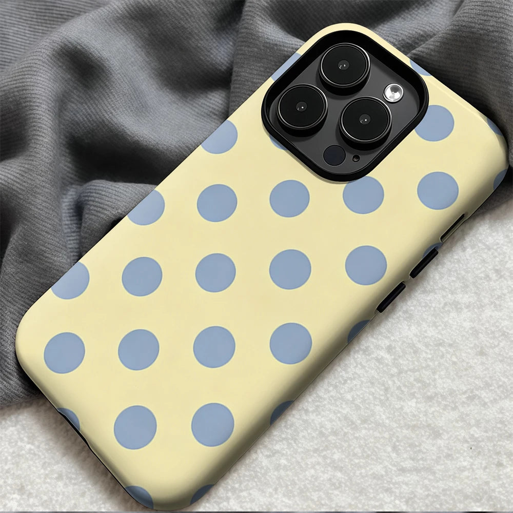 Casegame Matte Bumper for Magsafe Case for IPhone 17 16 15 14 Plus 13 Pro Max Shockproof Hard PC Yellow Blue Dots Cover