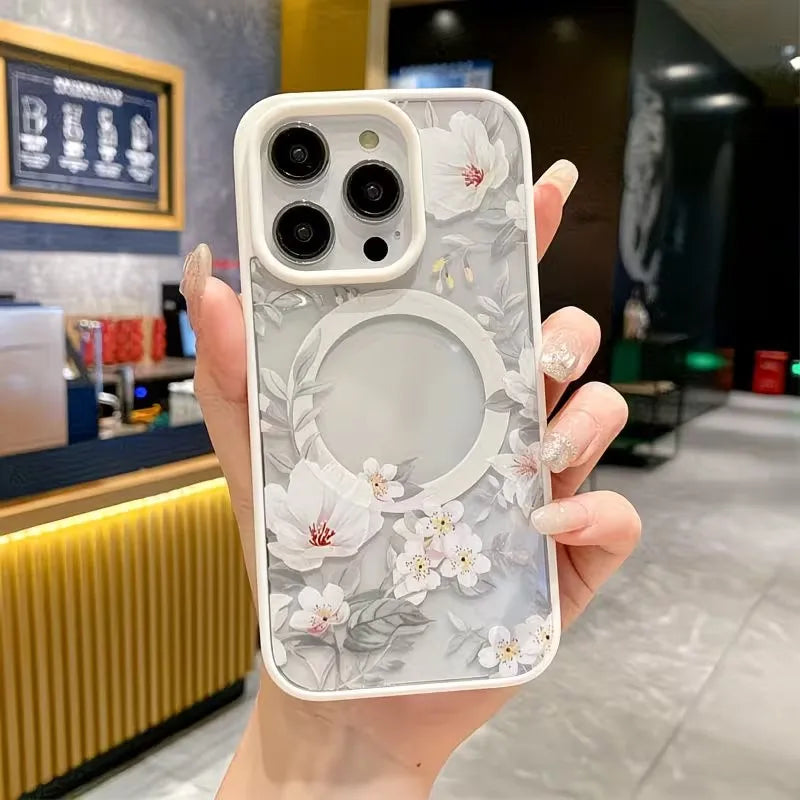 Fashion Flower Wireless Charging Phone Case For iPhone 17 16 15 14 13 12 11 Pro Xs Max Plus Air Mini XR X 17e 16e Magsafe Cover