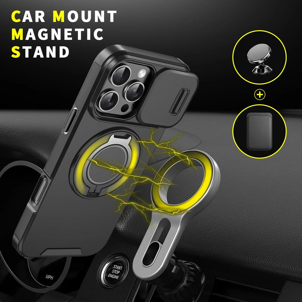 Luxury For Magsafe Magnetic Wireless Charge Armor Case For iPhone 17 Air 16 15 14 13 12 11 Pro Max Slide Camera Protection Cover