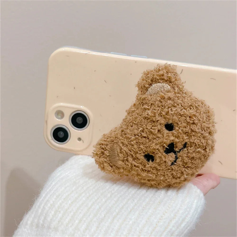 Korea Cute 3D Warm Plush Bear For Magsafe Magnetic Phone Griptok Grip Tok Stand For iPhone Wireless Charging Holder Bracket Ring