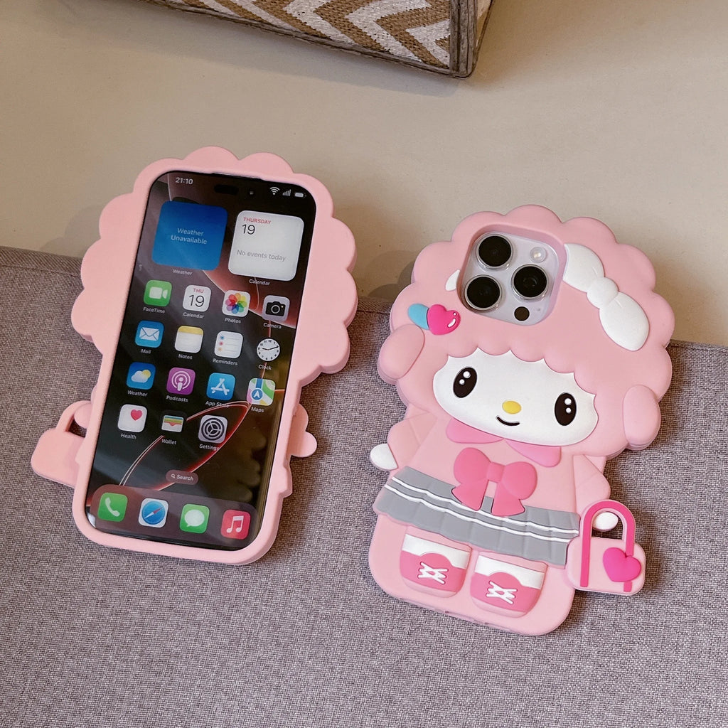 Cute 3D Cartoon Piano Sheep Phone Case For iPhone 17 16 15 14 13 12 Pro Max Plus Handbag Piano INS Soft Silicone Back Cover
