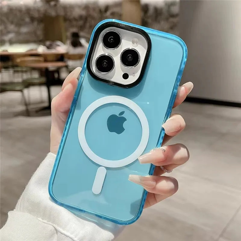 Neon Color For Magsafe Transparent Case For iPhone 17 16 13 15 14 11 12 Pro Max Air Wireless Charge Cases For iPhone 15 16 Plus
