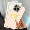 Fresh Lemon Striped Phone Case For iPhone 17 16 15 14 13 12 11 Pro Max For iPhone Air 16 15 14 Plus XR XS X Lychee Soft Cover