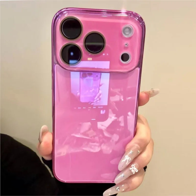 Luxury Tempered Glass Glossy Case for iPhone 17 16 15 Plus 14 13 12 Pro Max Plating Bumper Shockproof Hard Back Lens Cover Funda