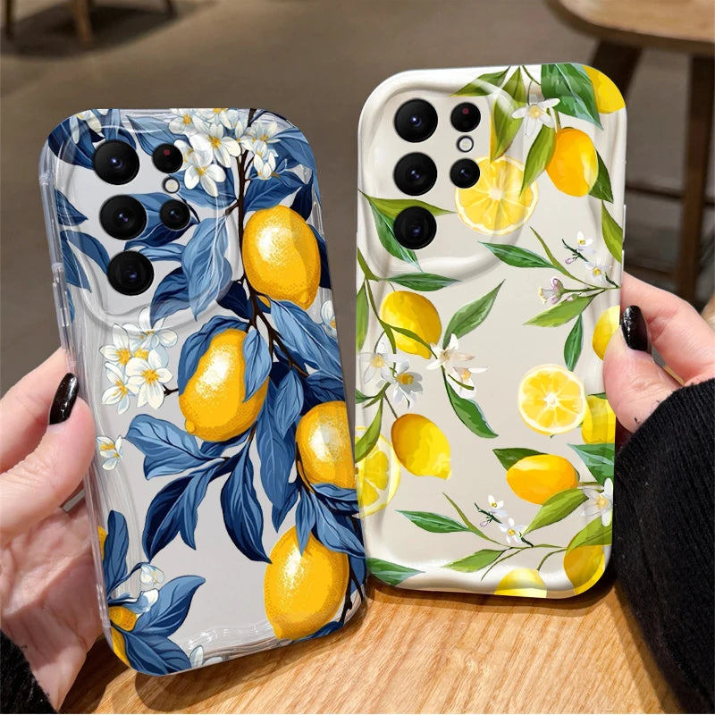 Summer Fruit Lemon Flower Clear Phone Case for Samsung Galaxy S25 S24 Ultra S23 S22 S21 S20 Plus FE A56 A36 A26 Silicone Cover